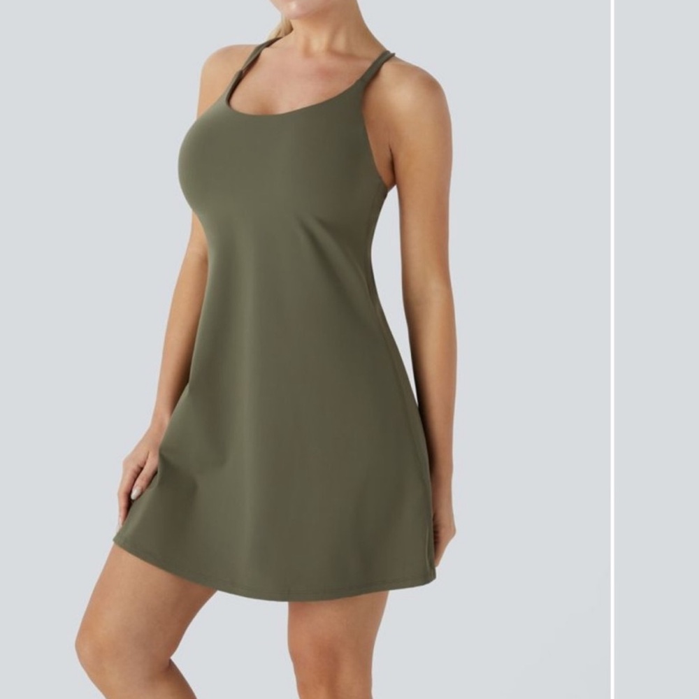 HALARA Green A-line Spaghetti Strap Mini Dress